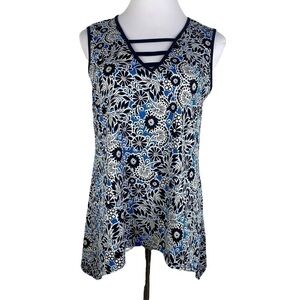 Simply Irresistible Floral V-Neck‎ Sharkbite Hem Sleeveless Blouse Women's Large